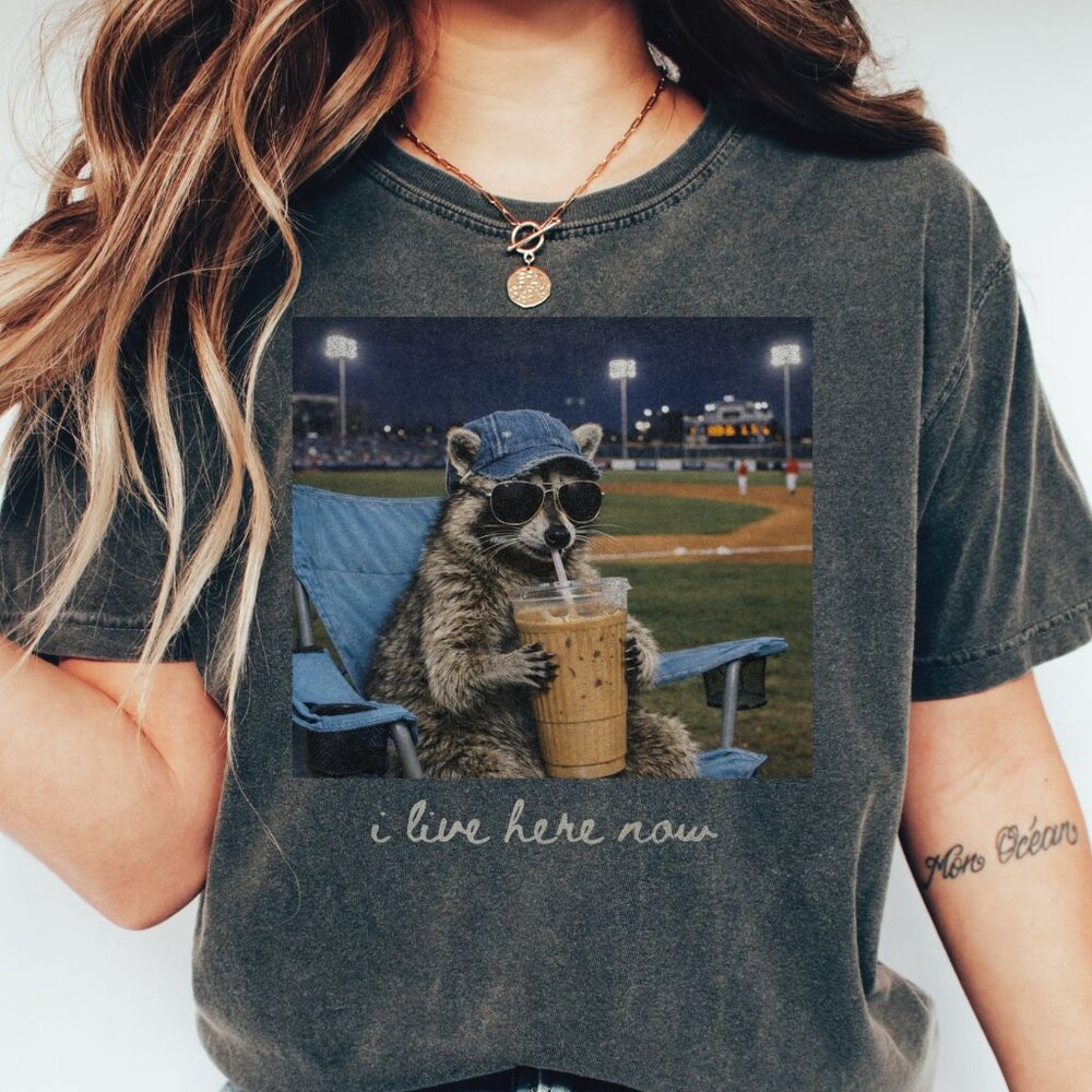 Funny Raccoon Baseball Mom Graphic Tee Shirt Baseball Game Day T-Shirt